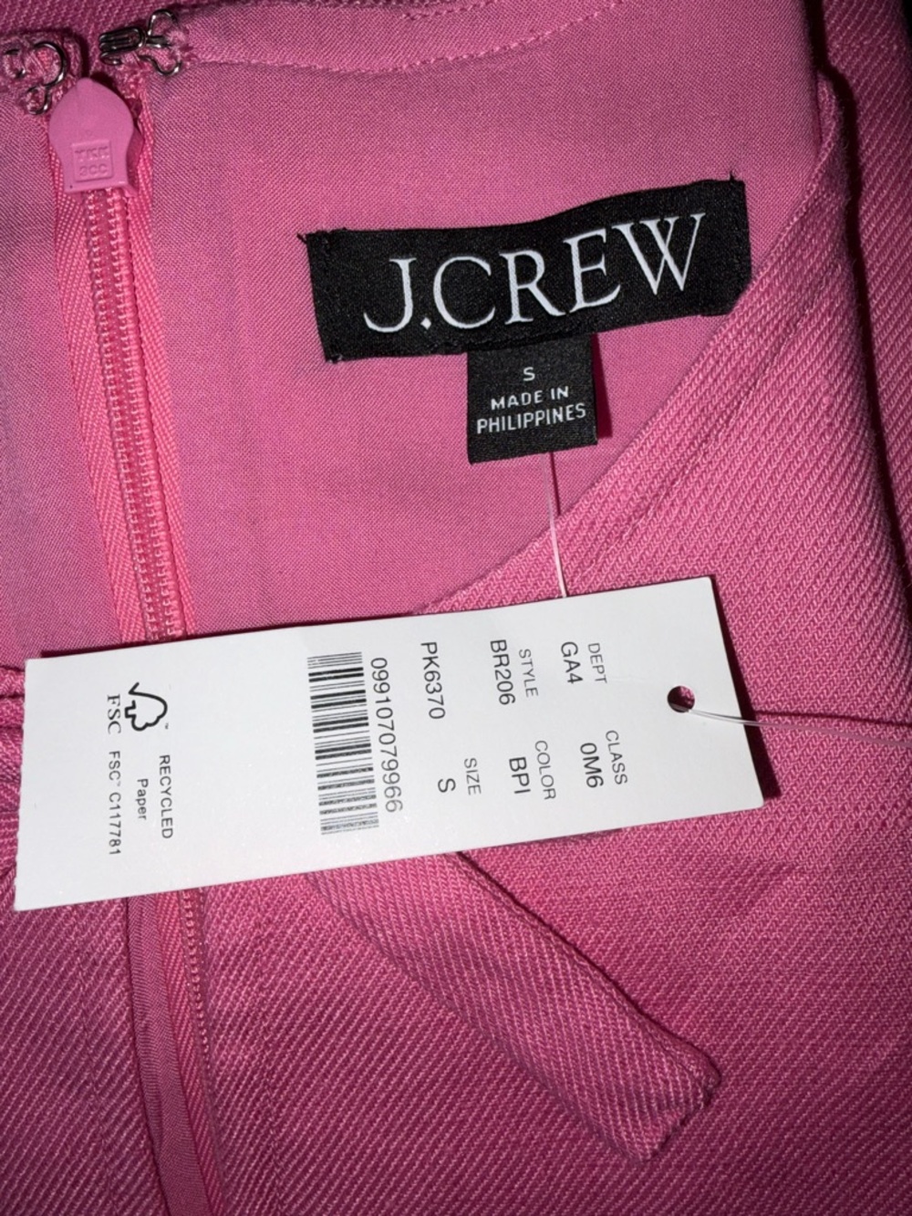 NWT J. Crew Pink Linen Bow Front Shift Dress, BR206, Size Small - Picture 6 of 7